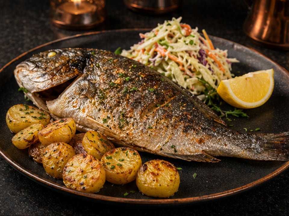 Oven-baked sea bream